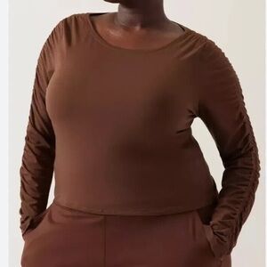 Athleta All Around Ruched Top Plus Size 3X Brown Long Sleeve Activewear Workout